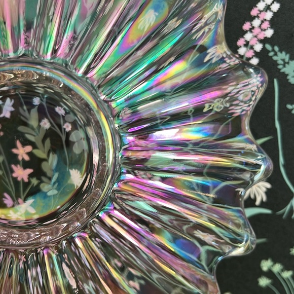 VINTAGE 60s Starburst Celestial Iridescent Rainbow Decorative Carnival Glass - Picture 6 of 7